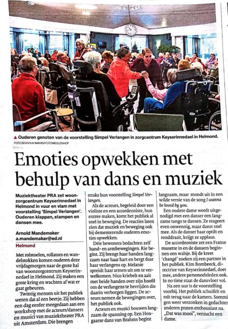 PRA muziektheater - Eindhovens Dagblad - impact ouderen 